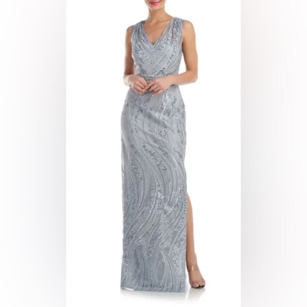 Rosalynn Embroidered Floral V-Neck Column Gown 16